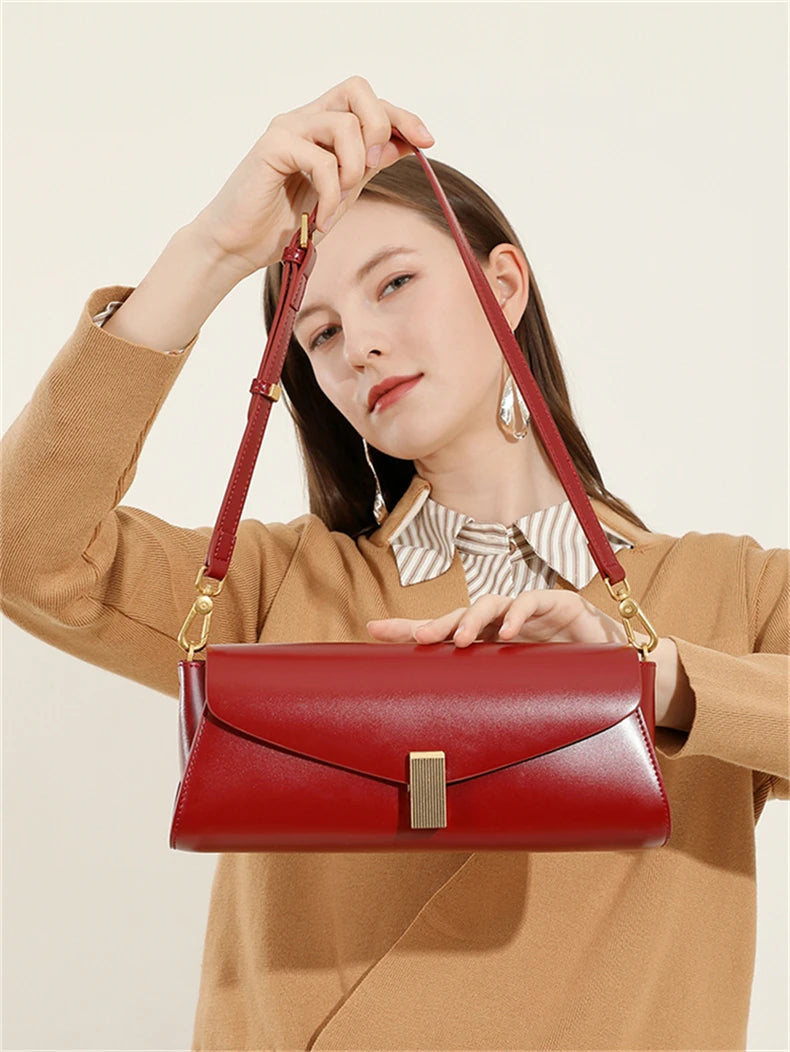 Burminsa Trendy Genuine Leather Underarm Shoulder Bags For Women 2025 Luxury Designer Crossbody Purses Flap Lock Ladies Handbags