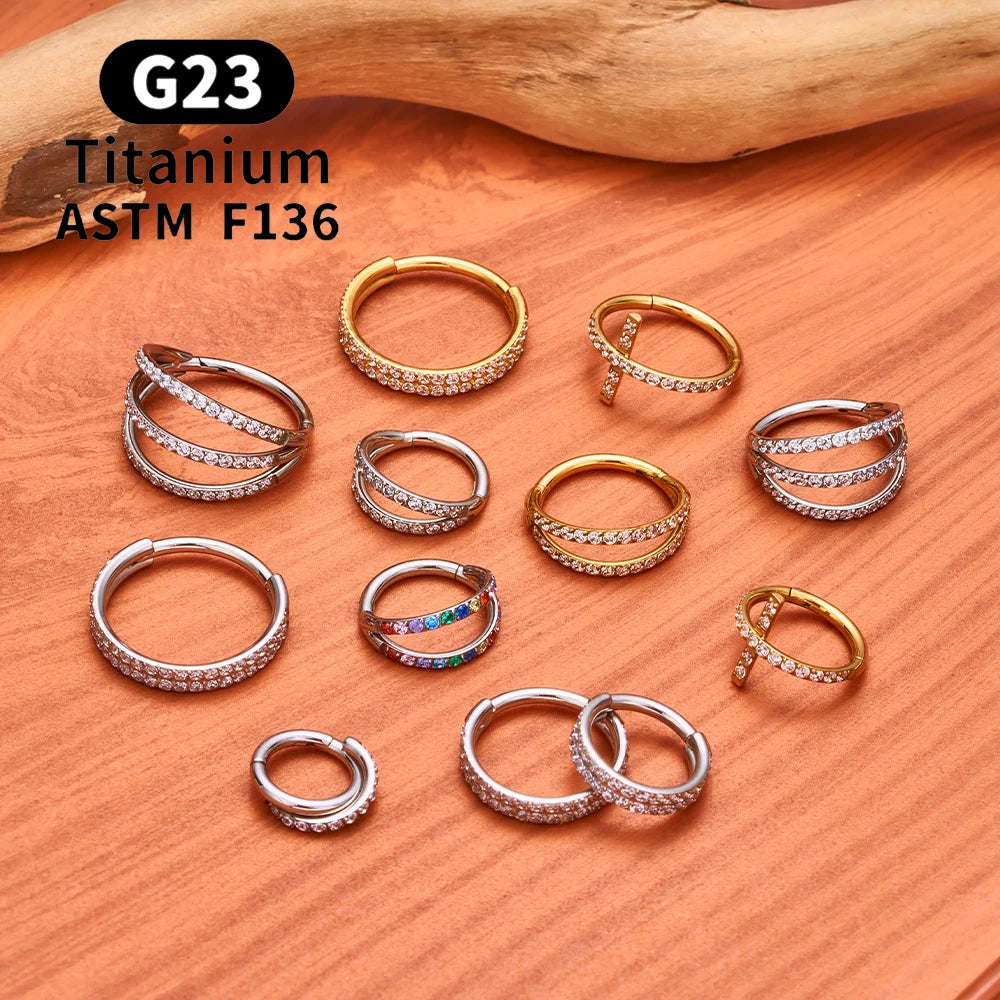 F136 G23 Titanium Nose Ring 16G Hinged Segment CZ Septum Clicke Daith Earrings Hoops Ear Cartilage Tragus Helix Piercing Jewelry