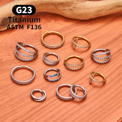 F136 G23 Titanium Nose Ring 16G Hinged Segment CZ Septum Clicke Daith Earrings Hoops Ear Cartilage Tragus Helix Piercing Jewelry