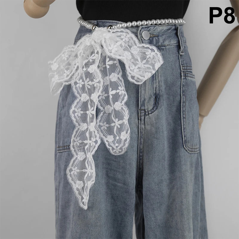 High-Quality Retro Silk Scarf Featuring Lace; Versatile Long Streamer Headband P8