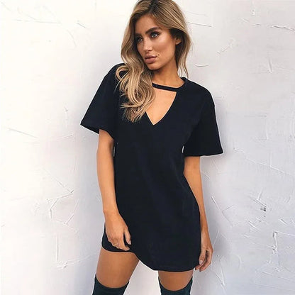 Sexy Elegant Dress Wrap Deep V Neck Cut Out Loose Dress Women Solid Color Short Sleeve Mini Dress Club Party Vestidos Badiee Stylez
