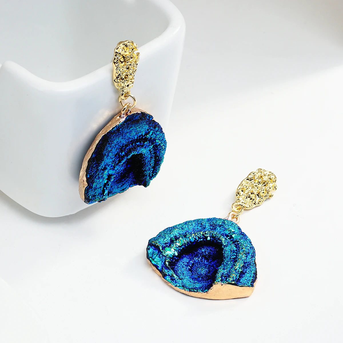 AENSOA Vintage Abstract Simulated Natural Stone Dangle Earrings for Women Van Gogh Painting Star Geometric Volcanic Rock Earring