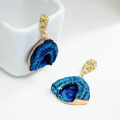 AENSOA Vintage Abstract Simulated Natural Stone Dangle Earrings for Women Van Gogh Painting Star Geometric Volcanic Rock Earring