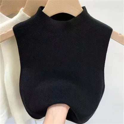 Knitted Top Women Y2K Tank Top Half Neck Vest Female Sleeveless Sweater Chic Streetwear Solid Skinny Tube Top Summer 2025 black One Size