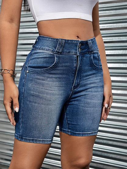 Women's jeans high waist slim fit all-match double button Denim shorts