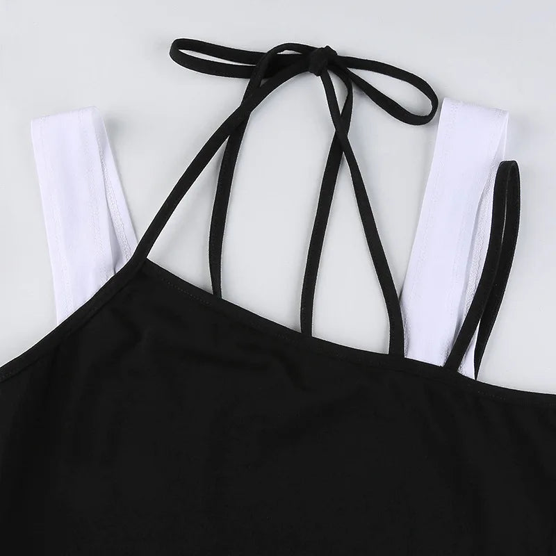 Women Hollow Out Black Y2K Tees Sleeveless Skinny Tops Cool Punk T-shirts Techwear 2023 Spring Summer New Sexy Crop Top