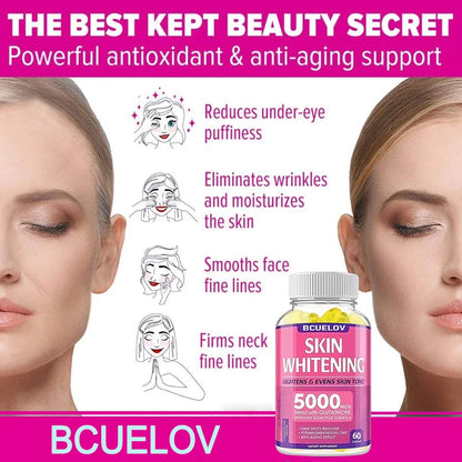 Bcuelov Collagen + Glutathione + Vitamin C Skin and Facial Health - Antioxidants - - 120 Vegetarian Capsules