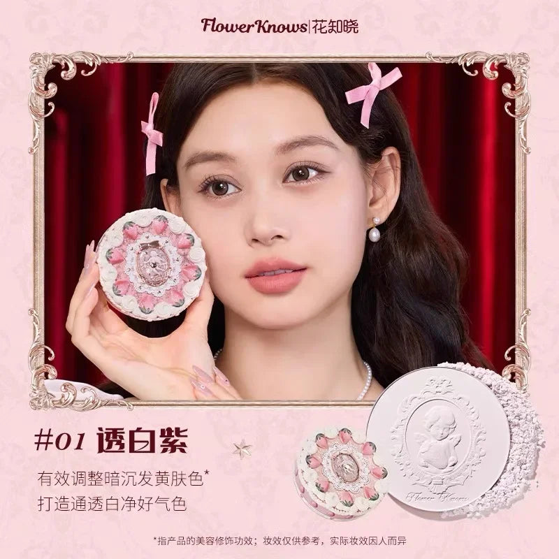 Flower knows Strawberry Cupid series Pressed Powder Matte Soft Focus Oil Control Holding Powder 01