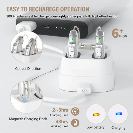 Rechargeable USB Digital Hearing Aid Behind the Ear Sound Amplifier Elderly Noise Cancelling Deaf Care Charging case