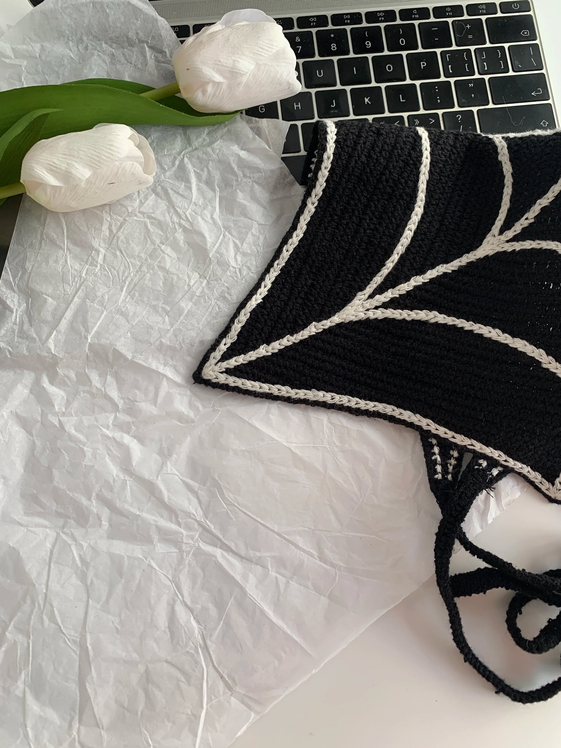 Halloween Costume Skeleton Ghost Bat Spider Web Personalized Knitted Crochet Headband Female Photo Photo Triangle Scarf Trendy Badiee Stylez