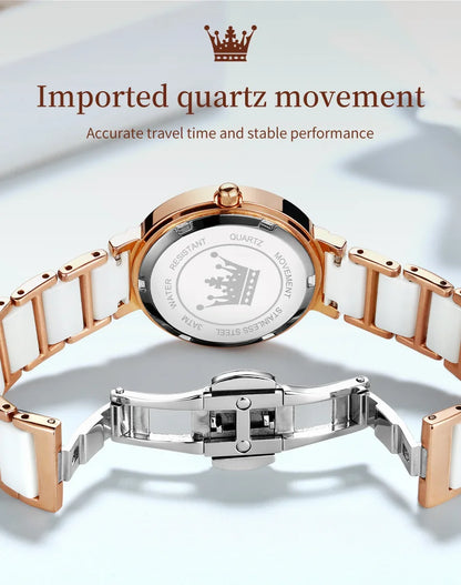 OLEVS Luxury Brand Women Watches Ceramic Tape Japanese Movement Quartz Watch for Lady Gift Bracelet Fashion Versatile Exquisite