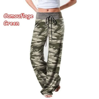 S-8XL Fashion Women Casual Loose Stretch Printing Long Wide Leg Yoga Pants Drawstring Lounge Pants Pajama Pants
