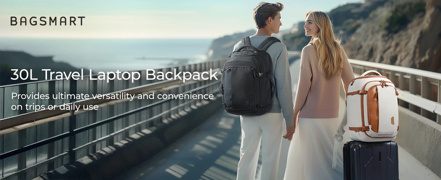 BAGSMART Travel Backpack Flight Approved 30L Lightweight Backpack for Men Women Waterproof Travel Bag with USB Charging Port