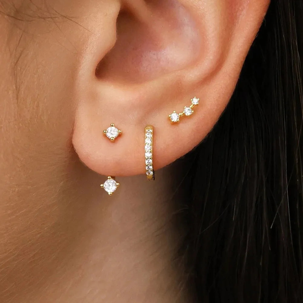 3 Pairs Exquisite Zircon Little Huggies Hoop Earrings Set for Women Stainless Steel Unique Cartilage Earring Piercing Jewelry Badiee Stylez
