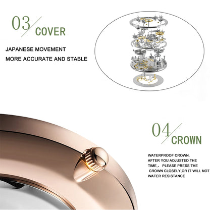 HANNAH MARTIN Brand Classic Women Quartz Watch 36mm Rose Gold Stainless Steel Mesh Strap Japanese Movement Girl Gift Wrist Watch