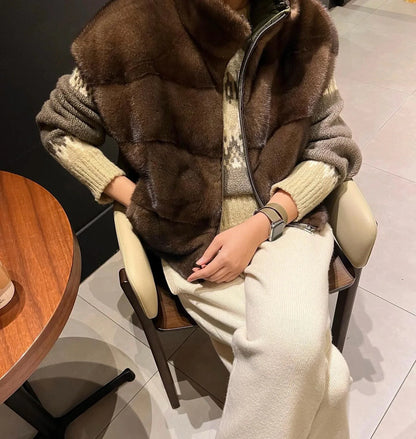 Autumn-winter luxurious short mink zippered vest Badiee Stylez