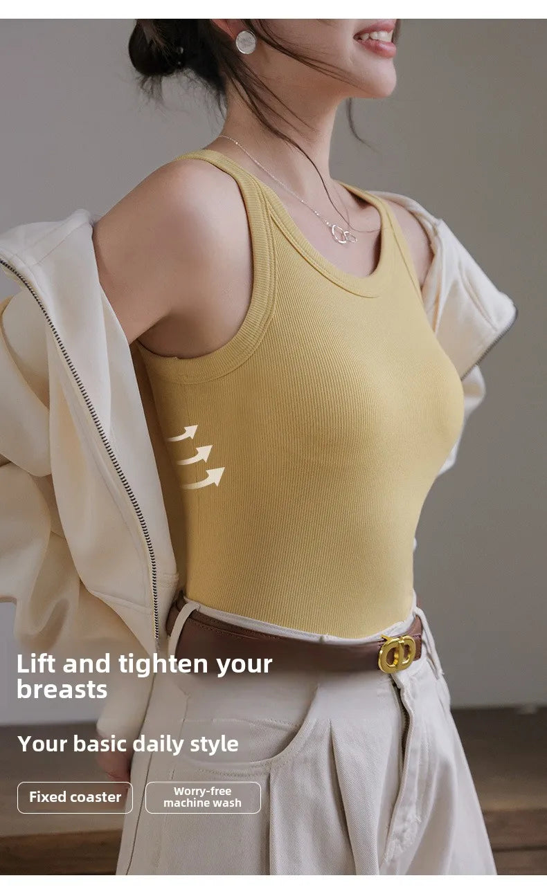 2025 Summer Women Strappy Tank Top Built-in Bra Seamless Wirefree Push Up Y2K Fashion Tube Top Innerwear Outerwear Hot Selling