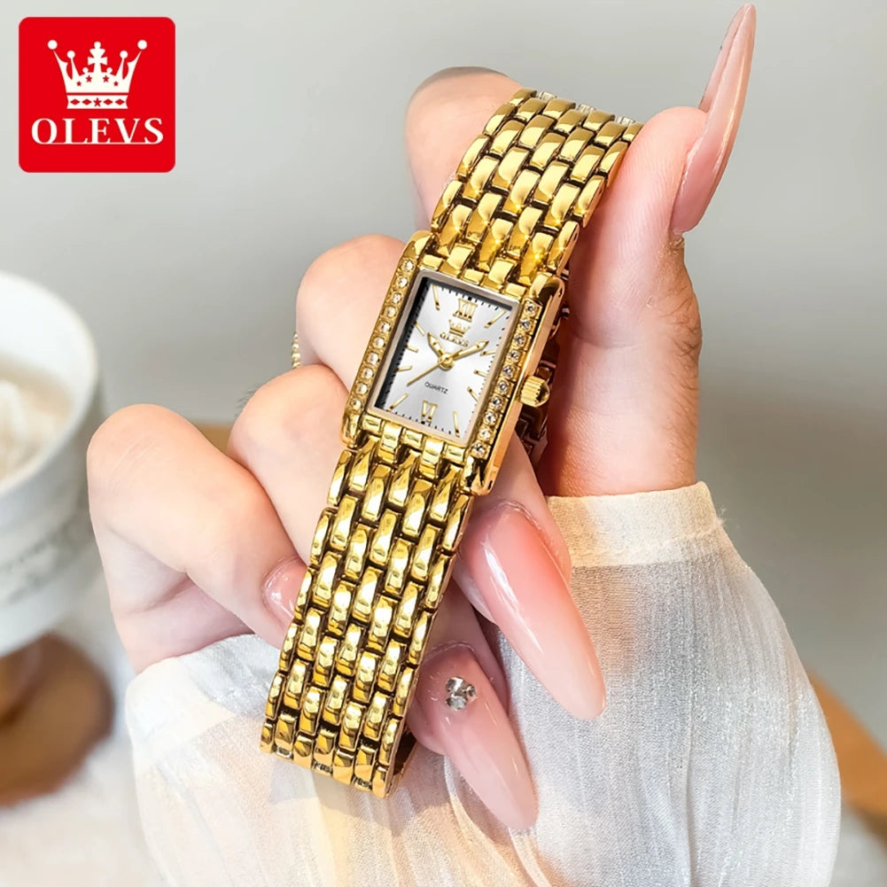 OLEVS 3700 Elegant Original Women Watches Quartz Watch Diamond Watch For Woman Square Watch Ladies Gifts New Reloj Mujer