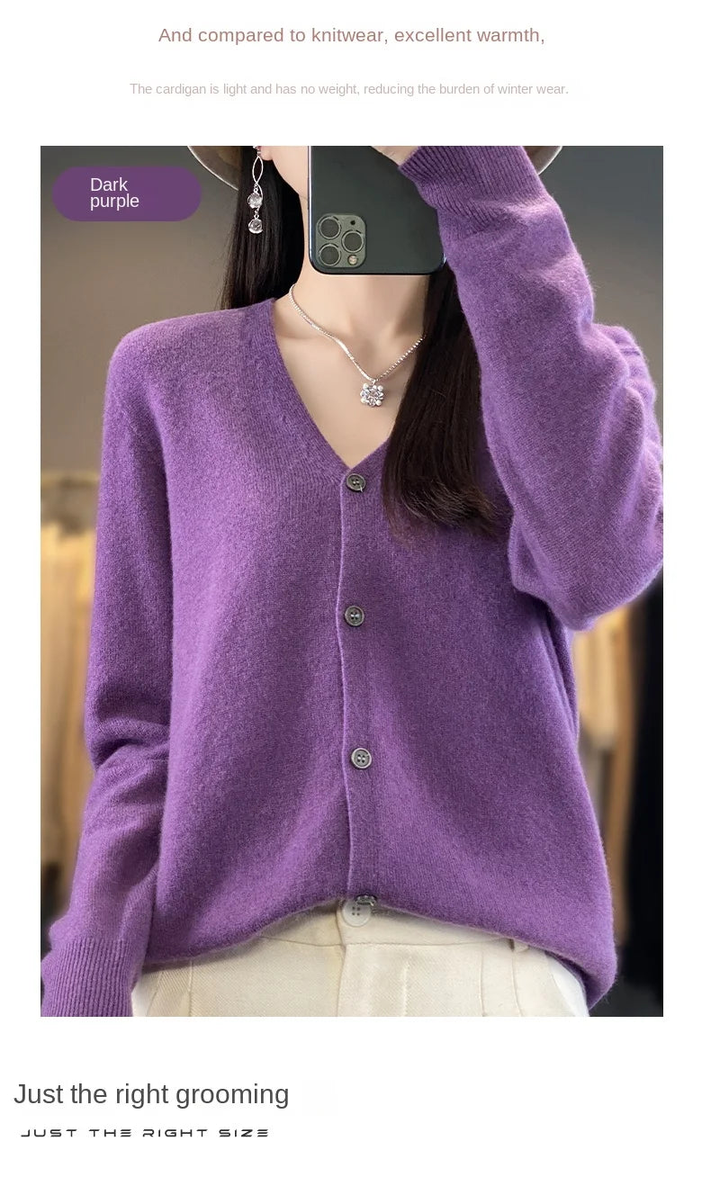100 Merino Wool Knitted V-neck Sweater Women's Top Loose Korean Version Fashionable Versatile Autumn And Winter Cashmere Sweater