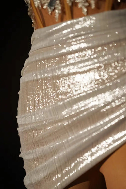 Gold Color Women Sexy 2 Pieces Strapless Bodycon Mini Dress Bar Singer Nightclub Party Celebrate Birthday Dress Wholesale