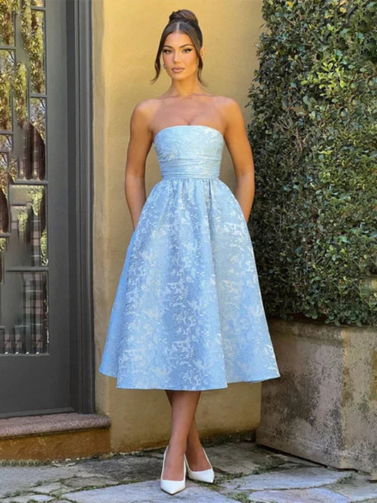 Strapless Backless Bodycon Sexy Dress Women  Elegant Evening Party Dress Jacquard Satin Long Summer Dress Vestidos Badiee Stylez