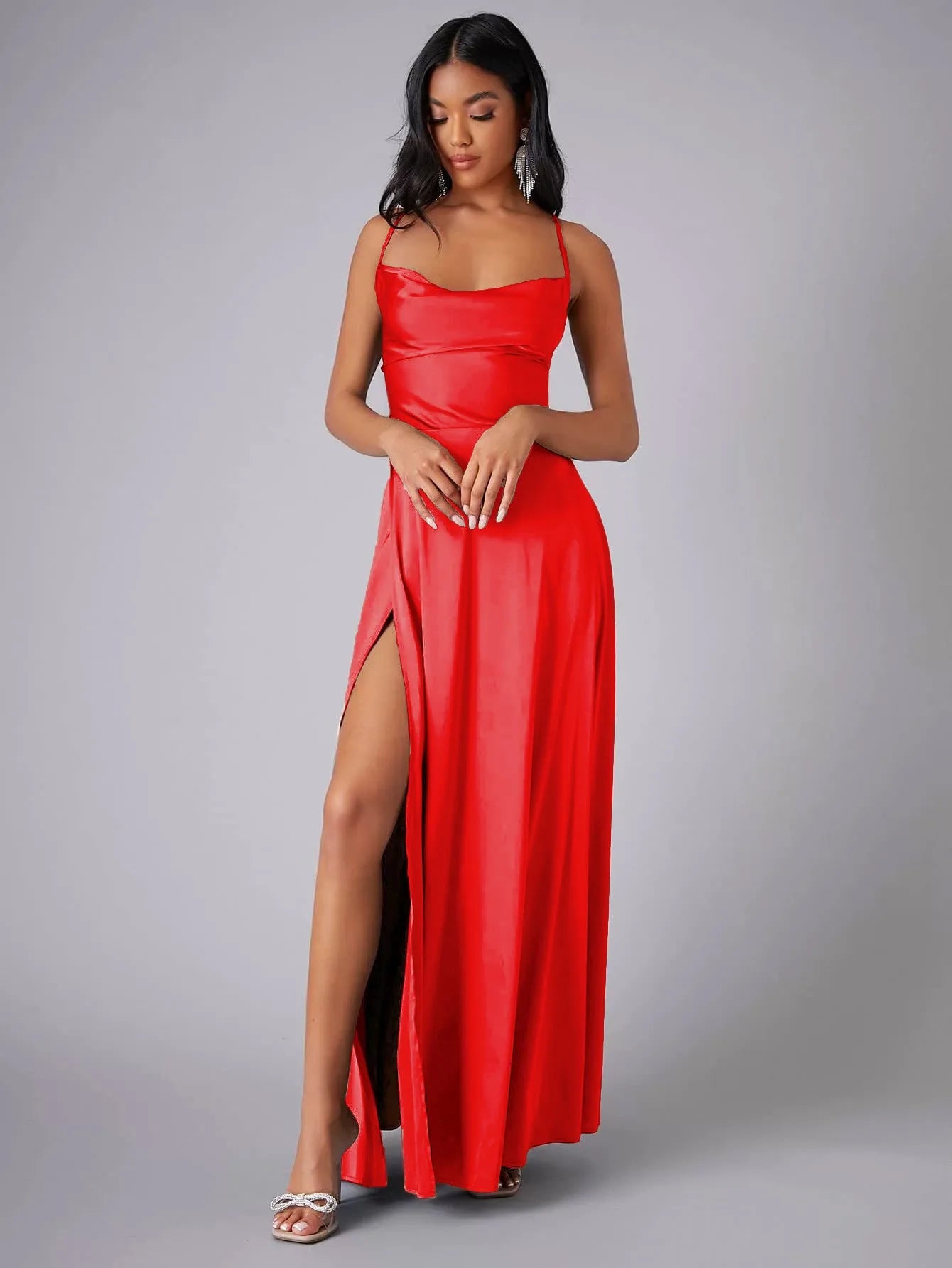 Backless Slimming Long Evening Dress Women Sexy V Neck Sleeveless Gown With Waist Tie For Formal Party Wedding Guest Maxi Dress 16