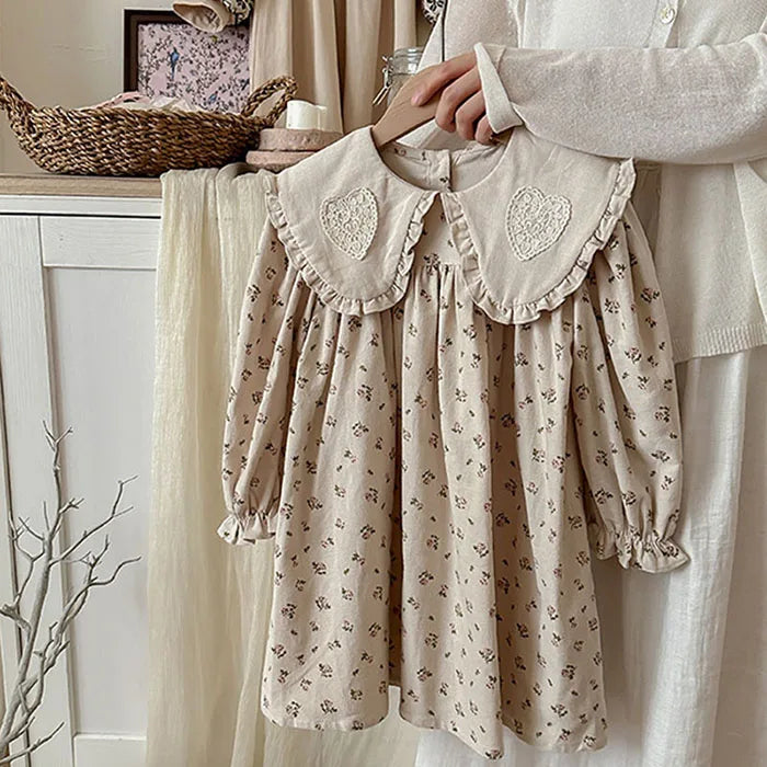 2025 New Spring European American Style Sister Clothes Kids Princess Dresses Long Sleeved Cotton Print 2-7Yrs Girl Party Dress