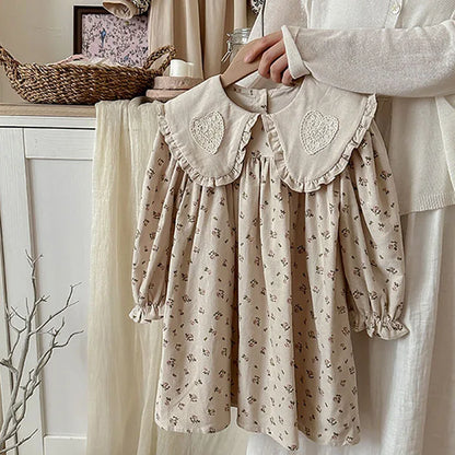 2025 New Spring European American Style Sister Clothes Kids Princess Dresses Long Sleeved Cotton Print 2-7Yrs Girl Party Dress