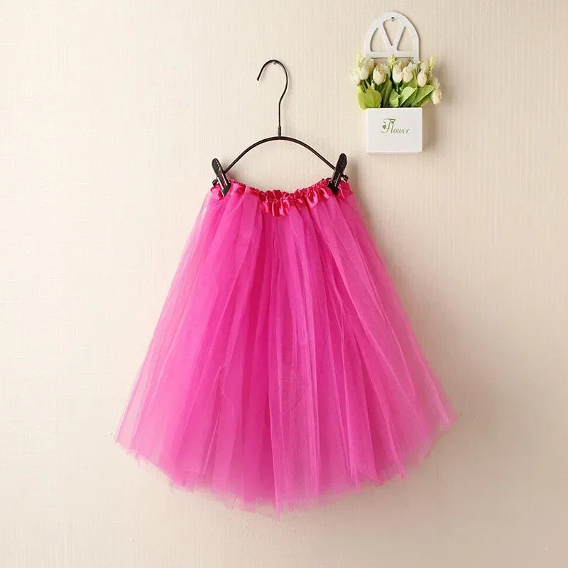Women Summer Vintage Tulle Skirt Adult Fancy Ballet Dancewear Party Costume Ball Gown Mini Skirt rose red One Size