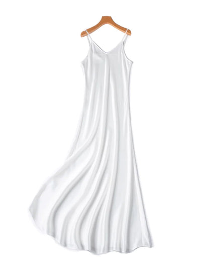 SuyaDream Woman Long Dress, 100%Real Silk, V Neck, Solid Spaghetti Strap Dresses, 2025 Elegant Chic Clothes Badiee Stylez