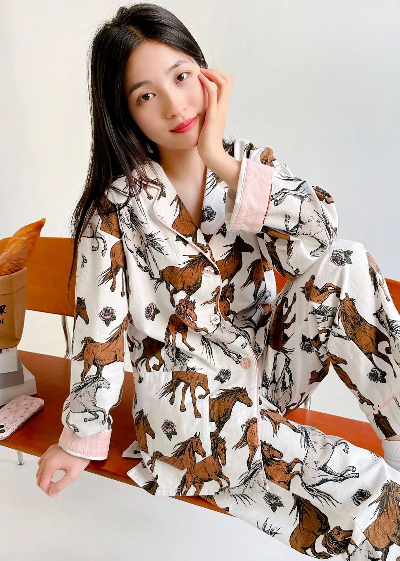 Women's Winter Pyjama Suit Print Long Sleeve Turn Down Collar Female Clothes 100% Cotton Single Breasted Sleepwear for Female