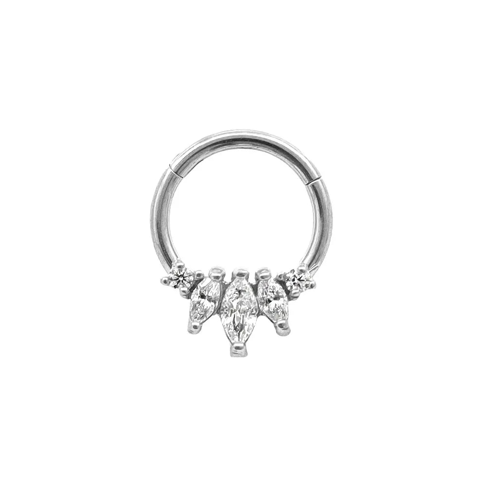 Flower CZ Zircon Septum Piercing Heart Gem Segment Nose Ring WaterDrop Daith Conch Clicker Hoop Earring 100% 316L Surgical Steel B-Silver