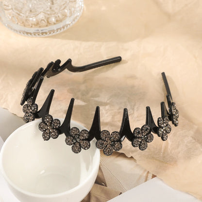 Flower Rhinestone Wave Hairband Headbands Hair Hoops Women Korean Retro Hair Hoops Face Wash Hairpin Fluffy Texture Toothed Comb a