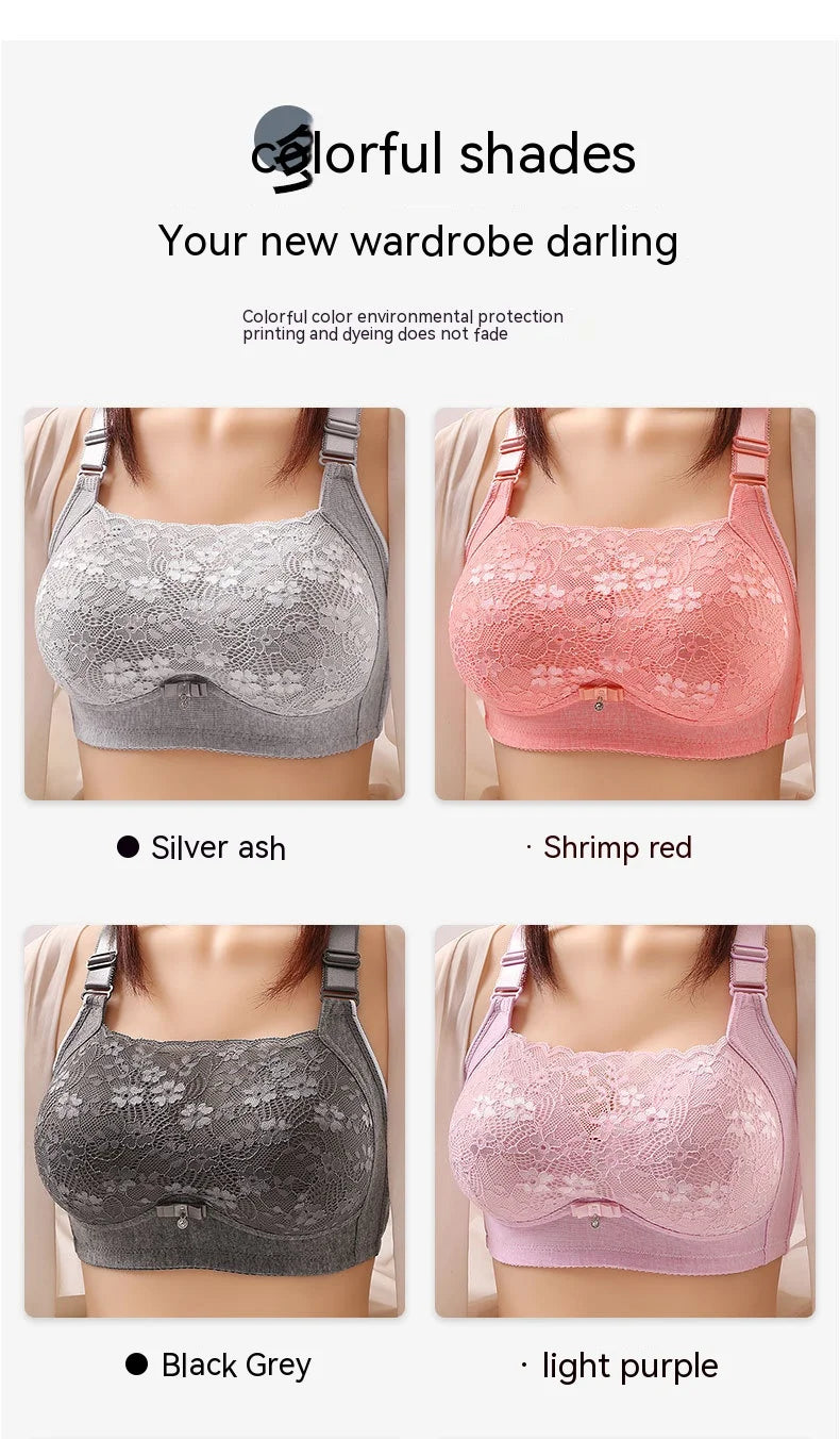 Women Large Size Bustier Underwear Women Thin Non-steel Ring Brassiere Mum Gathering Top Support Bra Mother Comfortable Brassier
