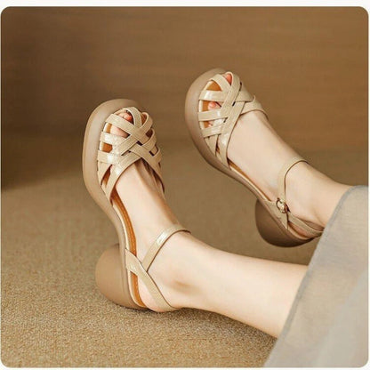 БосоножкиженскиеFashion Retro Women Shoes Summer New Round Heels Thick Soled Anti Slip Roman Sandals Simple Women Heels Sandals Badiee Stylez