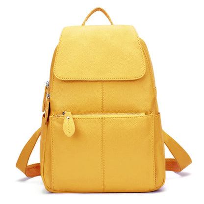 Zency Genuine Leather Women Backpack High Quality Large Capacity Travel Bag Knapsack Schoolbag Shoulder For Ladies Beige Black Yellow
