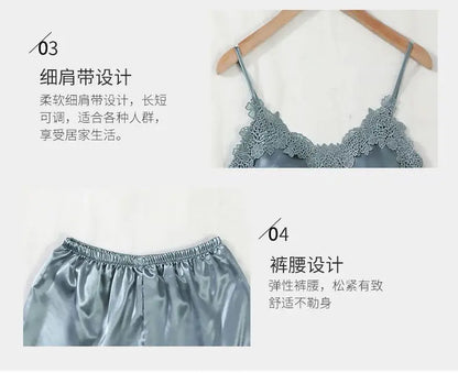 5PCS Women's Ice Silk Sexy Pajama Set Breathable Lace Satin Pajama Bathrobe Five Piece Set Casual Home Clothes Spring and Summer