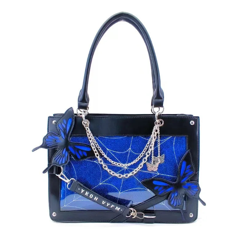 Labyrinth Butterfly Spider Web Letter Chain Handbags DIY Transparent Ita Bag Y2K Lolita Gothic Tote Vintage Fashion Shoulder Bag Black Blue