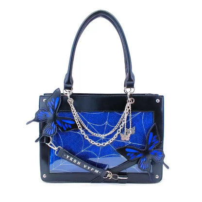 Labyrinth Butterfly Spider Web Letter Chain Handbags DIY Transparent Ita Bag Y2K Lolita Gothic Tote Vintage Fashion Shoulder Bag Black Blue