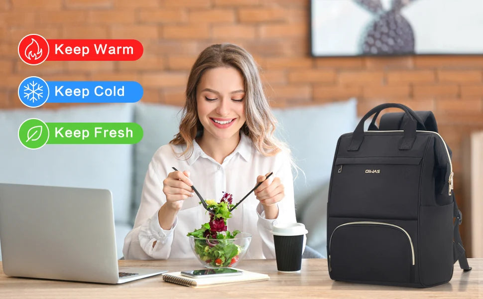 OIWAS Lunch Backpack for Women 15.6 inch Laptop Backpack Insulated Cooler Backpack with USB Port Men Travel Work Picnics Hiking