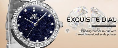 OLEVS 3641 Women Watch Elegant Quartz Watch Starry Dial Waterproof Luminous Diamond Bezel Ladies Watch Bracelet Set Ladies' Gift
