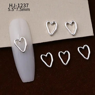 20PCS 3D Glossy Gold Silver Metallic Love Heart Various Crook Frame Solid Alloy Nail Art Rhinestones Decorations Manicure Charms HJ-1237