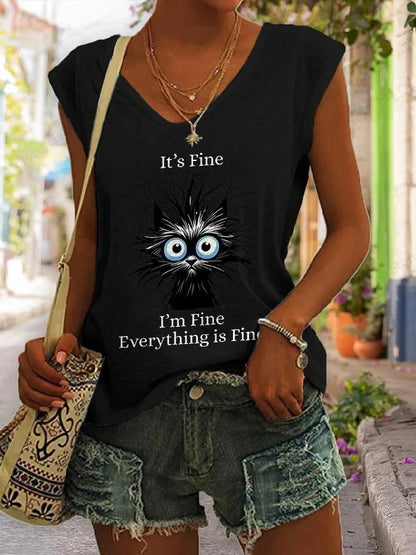 Summer New Women T-shirt Cute Cat 3d Fitness Tank Top Camisole Women Fashion V-Neck Short Sleeve T shirt Ladies Tops Tees Kawaii A3KF5A251914M