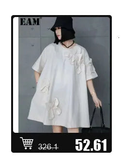 EAM 2024 New Fashion Winter Stand Collar Irregular Long Type Black Cotton-padded Clothes Loose Coat Black Jacket Woman YA771