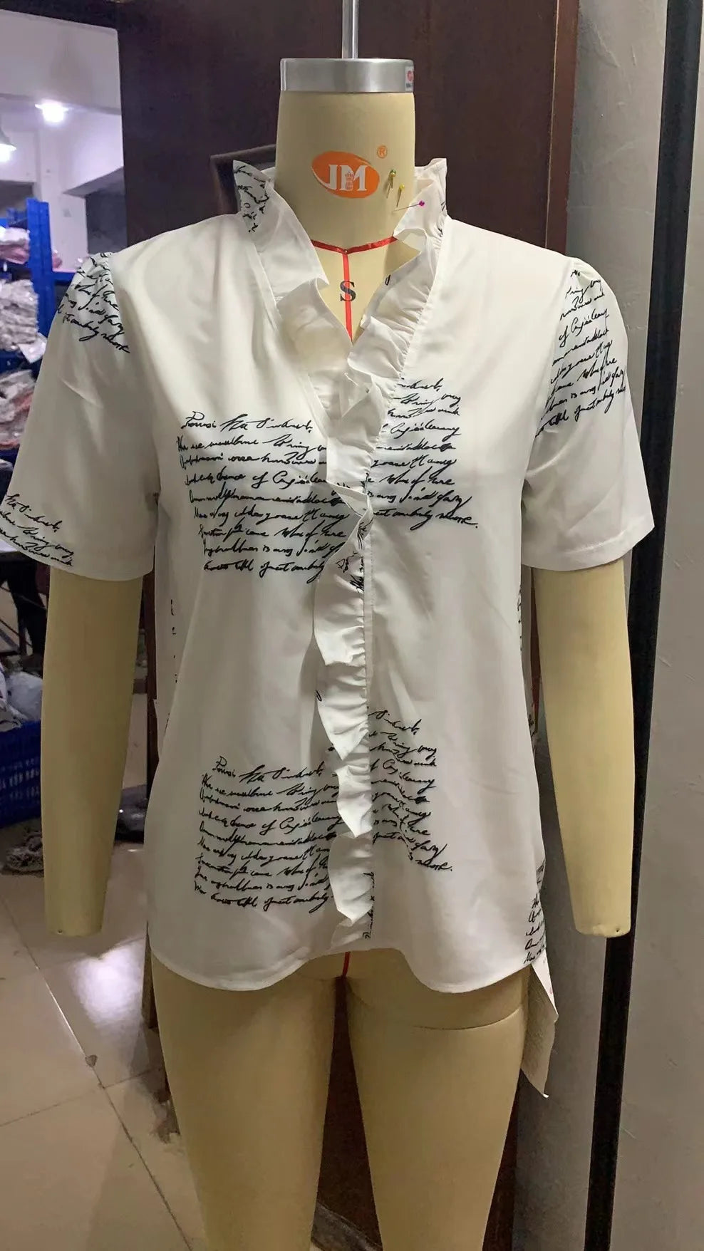 Casual Short Sleeve V-Neck Ruffles Blouses Elegant Office Ladies Shirt Summer Vintage Harajuku Slim Tops Female Boho Tunic Shirt