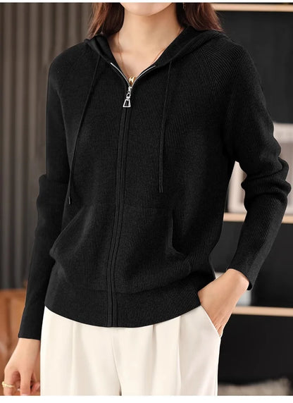 Women Cardigans Autumn Winter Turn-down Collar Zip Front Cardigan Thick Loose Sweater Basic Warm Knit Casual Korean Outerwear