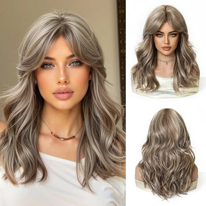 Honey Brown Synthetic Wig Short Wavy Wigs with Medium Part Bangs Cosplay Daily Lolita Curly Hair Wigs for Women Heat Resistant Badiee Stylez