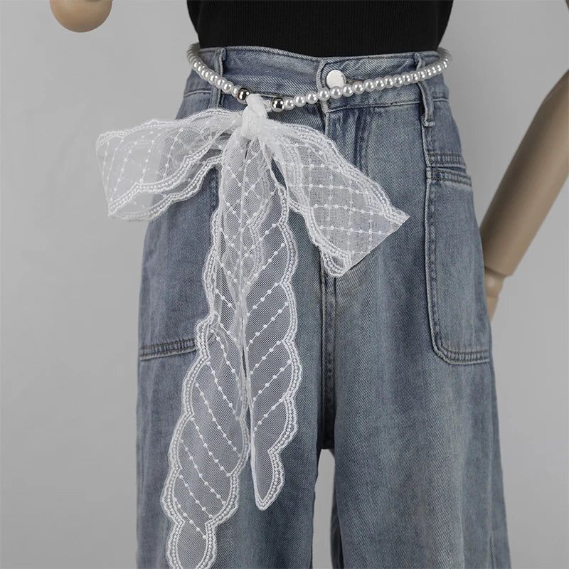 High-Quality Retro Silk Scarf Featuring Lace; Versatile Long Streamer Headband