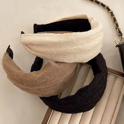 2025 Korea Elegant Chiffon Wide Hairbands Headband Women Girls Gift Scrunchie Hair Head Hoop Band Accessories Headdress Headwear