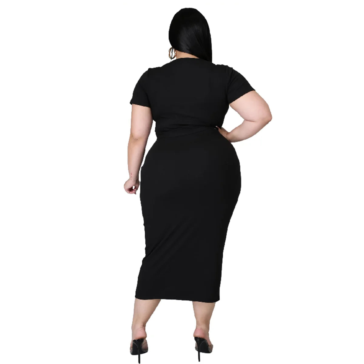 Plus Size New Arrival Fashional Women's Top and Skirt Suit Big Size V Neck Short Sleeve Casual Top ansd Skirt Set For Women